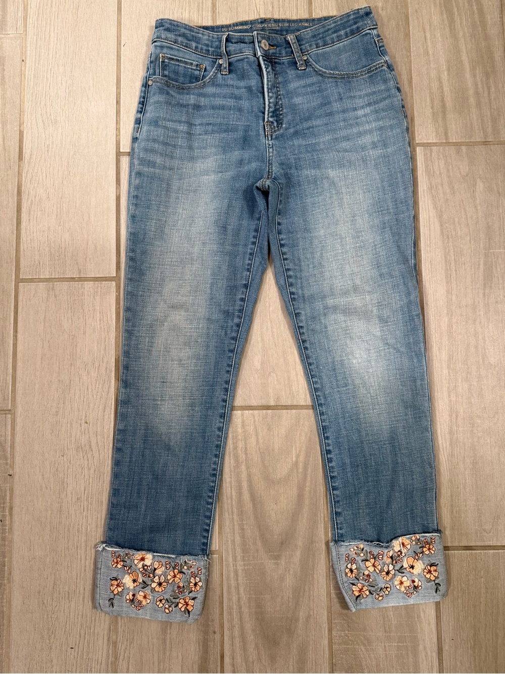 Chico's Light Blue Embroidered Cuff Cropped Jeans - Picture 2 of 7